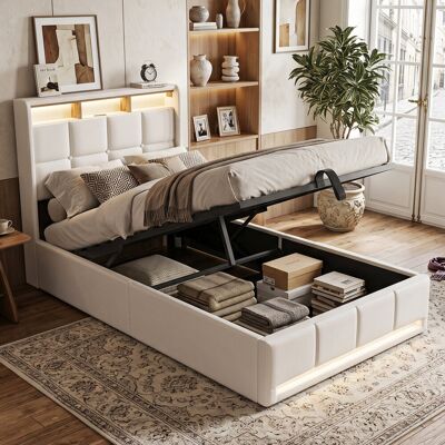 17 Stories EU Sizes Linen Ottoman Bed with LED Storage Headboard, Upholstered Tufted Smart Bed Frame with USB & Type-C Charging, Beige & Grey, 90/140/160 x 200cm Beige European Single (90 x 200 cm) 17 Stories EU Sizes Linen Ottoman Bed with LED Storage Headboard, Upholstered Tufted Smart Bed Frame with USB & Type-C Charging, Beige & Grey, 90/140/160 x 200cm Beige European Single (90 x 200 cm)