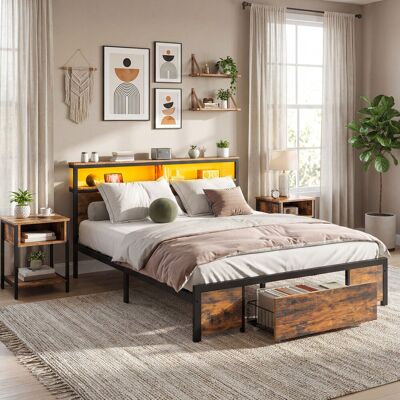 Metro 96cm Height Bed Frame with LED Headboard No Box Spring Needed Brown Kingsize (5') Metro 96cm Height Bed Frame with LED Headboard No Box Spring Needed Brown Kingsize (5')