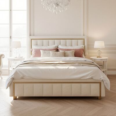 Canora Grey Velvet Ottoman Bed, Glam Upholstered Storage Frame With Trim Beige European King (160 x 200 cm) Canora Grey Velvet Ottoman Bed, Glam Upholstered Storage Frame With Trim Beige European King (160 x 200 cm)