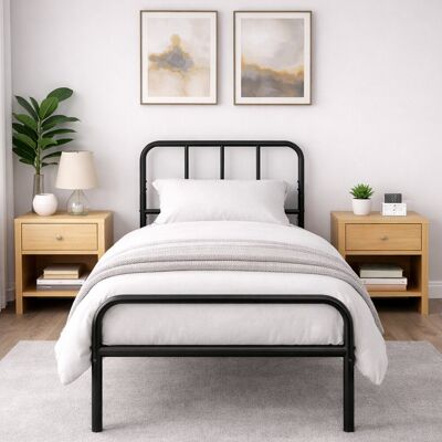 Latitude Run Charlesworth Modern Metal Bed Frame with Headboard & Centred Support Black Single (3') Latitude Run Charlesworth Modern Metal Bed Frame with Headboard & Centred Support Black Single (3')
