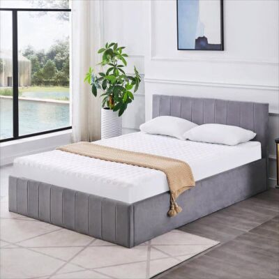 Fairmont Park Ottoman Storage Bed Grey Lined Pattern Velvet With 1 Mattress Grey Double (4'6) Fairmont Park Ottoman Storage Bed Grey Lined Pattern Velvet With 1 Mattress Grey Double (4'6)