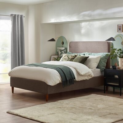 17 Stories Rozy Luxury Fabric Upholstered Bed Frame - Crisp Minimalist Design Eco Fabric Taupe Double (4'6) 17 Stories Rozy Luxury Fabric Upholstered Bed Frame - Crisp Minimalist Design Eco Fabric Taupe Double (4'6)