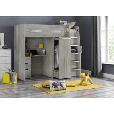 Hashtag Home Lilianna Single (3') 4 Drawer Bed Frames High Sleeper Loft Bed with Built-in-Desk Grey Oak Hashtag Home Lilianna Single (3') 4 Drawer Bed Frames High Sleeper Loft Bed with Built-in-Desk Grey Oak