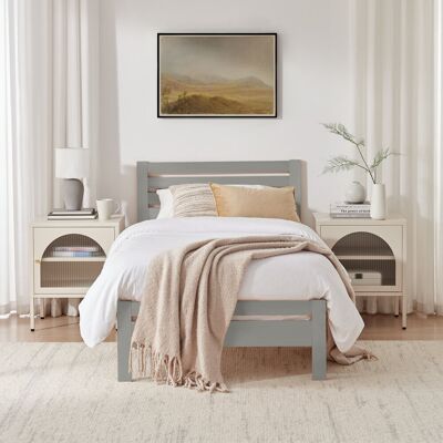 ClassicLiving Aichele Classic Solid Wood Bed Frame - Simple Scandi Design, Modern Home Light Grey 90cm H X 97cm W X 196cm L ClassicLiving Aichele Classic Solid Wood Bed Frame - Simple Scandi Design, Modern Home Light Grey 90cm H X 97cm W X 196cm L