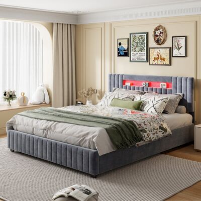 Metro Upholstered Ottoman Storage Bed With Led Grey European Double (140 x 200 cm) Metro Upholstered Ottoman Storage Bed With Led Grey European Double (140 x 200 cm)
