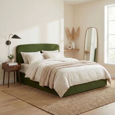 Ebern Designs Aemilia Upholstered Ottoman Bed Frame - Contemporay Elegant Headboard Design Green Velvet King Ebern Designs Aemilia Upholstered Ottoman Bed Frame - Contemporay Elegant Headboard Design Green Velvet King