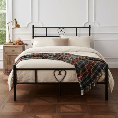 Three Posts Aaru Heart Design Metal Bed Frame with Headboard & Footboard Black Small Double (4') Three Posts Aaru Heart Design Metal Bed Frame with Headboard & Footboard Black Small Double (4')