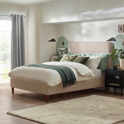 17 Stories Rozy Luxury Fabric Upholstered Bed Frame - Crisp Minimalist Design Eco Fabric Cream Double (4'6) 17 Stories Rozy Luxury Fabric Upholstered Bed Frame - Crisp Minimalist Design Eco Fabric Cream Double (4'6)