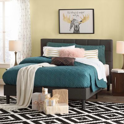 Three Posts Cardington Upholstered Bed Frame with Square Tufted Headboard Grey Double (4'6) Three Posts Cardington Upholstered Bed Frame with Square Tufted Headboard Grey Double (4'6)