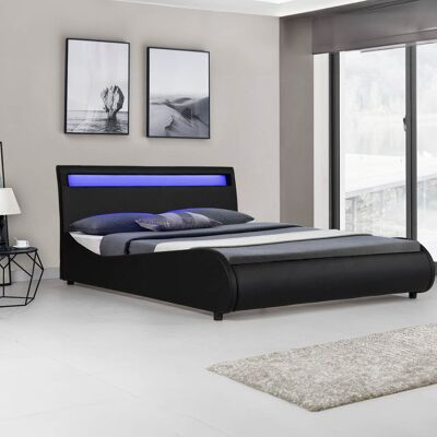 Ivy Bronx Atropos LED Faux Leather Bed Frame with Mattress Options Black Double (4'6) Ivy Bronx Atropos LED Faux Leather Bed Frame with Mattress Options Black Double (4'6)