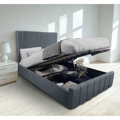 Canora Grey Upholstered Ottoman Storage Bed with Lift-Up Design Grey Kingsize (5') Canora Grey Upholstered Ottoman Storage Bed with Lift-Up Design Grey Kingsize (5')