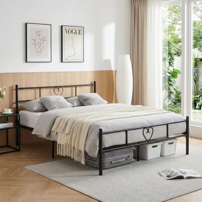 Three Posts Aaru Heart Design Metal Bed Frame with Headboard & Footboard Black Double (4'6) Three Posts Aaru Heart Design Metal Bed Frame with Headboard & Footboard Black Double (4'6)