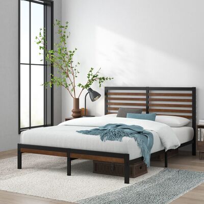 17 Stories Samorah Metal Bed frame with Bamboo slatter Headboard Black Single (3') 17 Stories Samorah Metal Bed frame with Bamboo slatter Headboard Black Single (3')