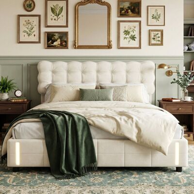 Canora Grey EU Double & King Size Velvet Ottoman Bed With Motion Sensor LED Lights, Upholstered Cloud Tufted Frame, Beige Beige European Kingsize (160 x 200 cm) Canora Grey EU Double & King Size Velvet Ottoman Bed With Motion Sensor LED Lights, Upholstered Cloud Tufted Frame, Beige Beige European Kingsize (160 x 200 cm)