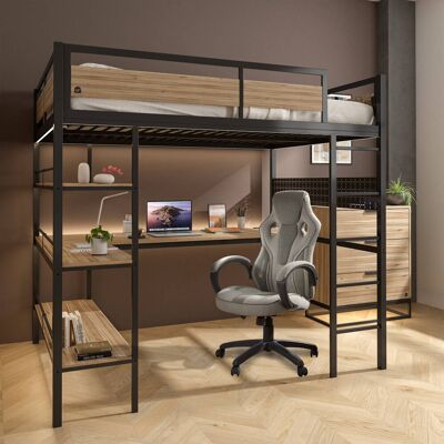 X Rocker - Denver High Sleeper Bed - Oak/Black - Bed X Rocker - Denver High Sleeper Bed - Oak/Black - Bed