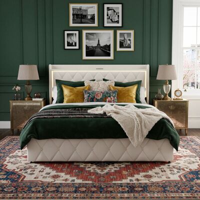Canora Grey EU & UK Sizes Velvet Ottoman Bed With LED Storage Headboard, Upholstered Bed Frame With Charging Port, Beige Beige European Kingsize (160 x 200 cm) Canora Grey EU & UK Sizes Velvet Ottoman Bed With LED Storage Headboard, Upholstered Bed Frame With Charging Port, Beige Beige European Kingsize (160 x 200 cm)