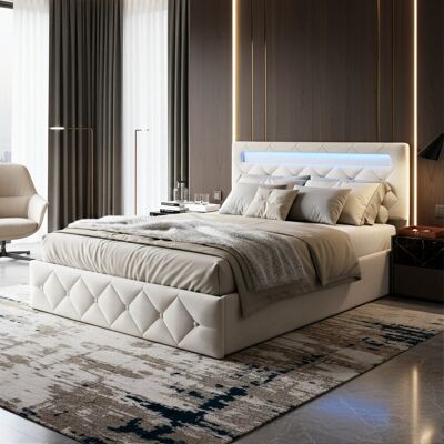 Ivy Bronx Apricot Velvet Ottoman Bed, RGB LED Headboard With Adjustable Height, European Double (140X200cm) & King (160X200cm) , Beige European Double (140 x 200 cm) Ivy Bronx Apricot Velvet Ottoman Bed, RGB LED Headboard With Adjustable Height, European Double (140X200cm) & King (160X200cm) , Beige European Double (140 x 200 cm)