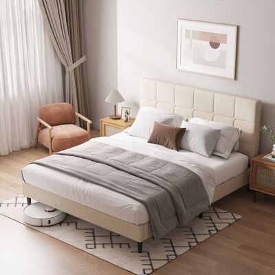 17 Stories Upholstered Bed Frame with Headboard Beige Double (4'6) 17 Stories Upholstered Bed Frame with Headboard Beige Double (4'6)