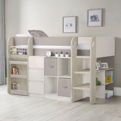 Isabelle & Max Fia Single (3') 3 Drawer Bed Frames Loft Bed; Standard Bed with Bookcase Taupe/White Isabelle & Max Fia Single (3') 3 Drawer Bed Frames Loft Bed; Standard Bed with Bookcase Taupe/White
