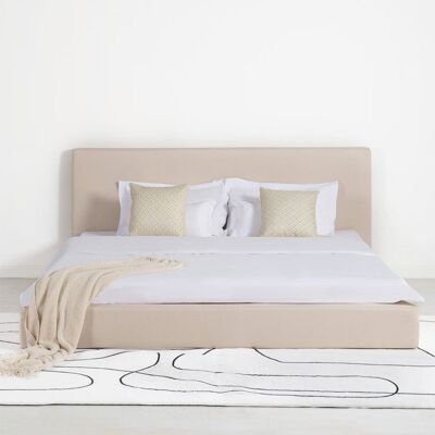 Latitude Run Double Linen Bed Frame With Headboard Beige Kingsize (5') Latitude Run Double Linen Bed Frame With Headboard Beige Kingsize (5')