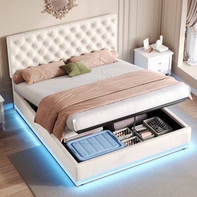 Metro Beige Upholstered Platform Bed Frame With Storage Beige 112cm H X 142cm W X 195cm L Metro Beige Upholstered Platform Bed Frame With Storage Beige 112cm H X 142cm W X 195cm L
