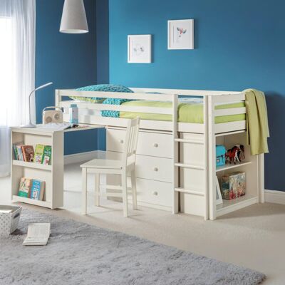 Harriet Bee Elena Single (3') Bed Frames Mid Sleeper Loft Bed with Bookcase White Harriet Bee Elena Single (3') Bed Frames Mid Sleeper Loft Bed with Bookcase White