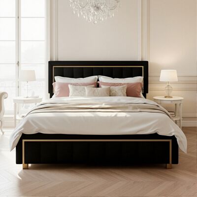 Canora Grey Velvet Ottoman Bed, Glam Upholstered Storage Frame With Trim Black European King (160 x 200 cm) Canora Grey Velvet Ottoman Bed, Glam Upholstered Storage Frame With Trim Black European King (160 x 200 cm)