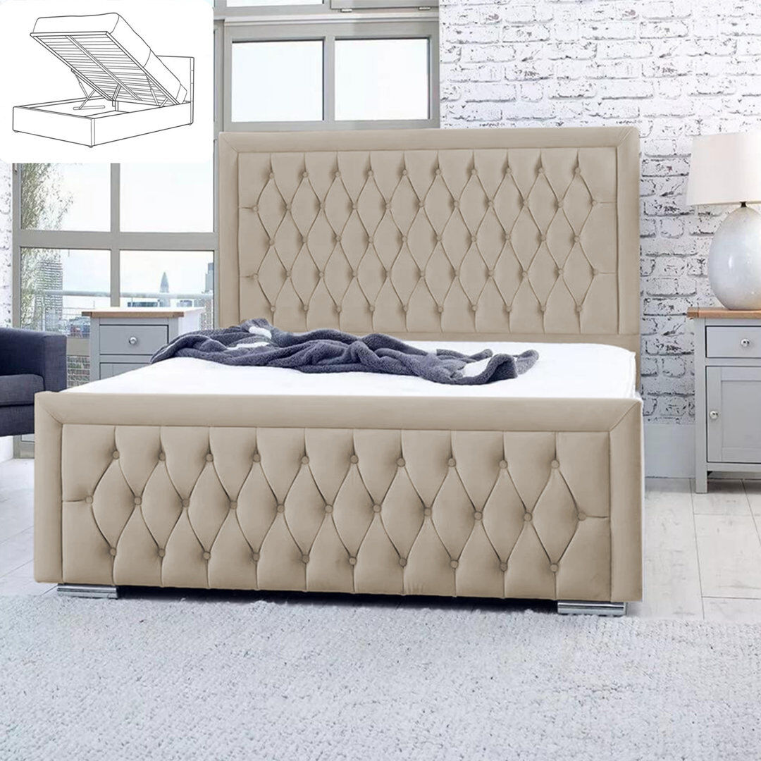 Rosalind Wheeler Chanoa Upholstered Ottoman Bed Light Brown Super King (6')