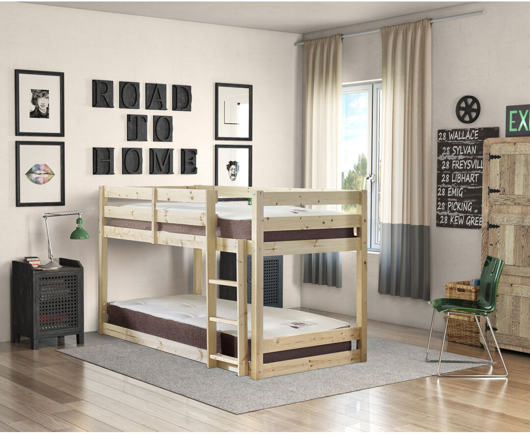 Harriet Bee Adrianna Heavy Duty Solid Pine Low Bunk Bed Clear Small Single (2'6")