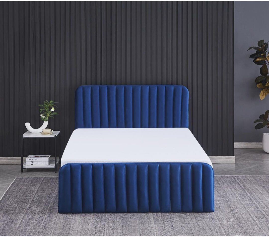 Fairmont Park Ottoman Storage Bed velvet gas lift up and 1 Mattress Blue Double (4'6)