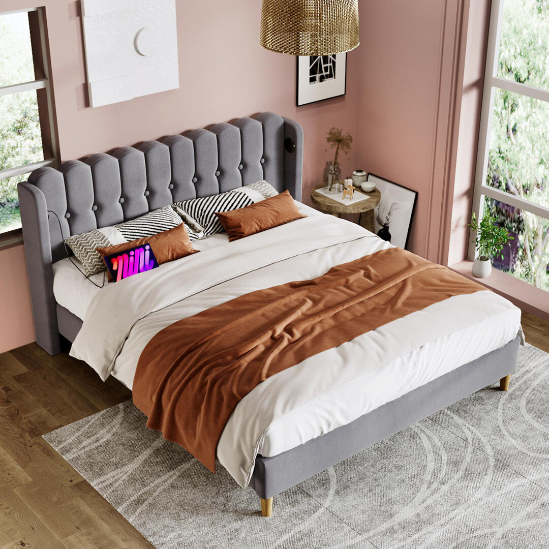 Fairmont Park Upholstered Bed With Usb Linen Grey Double (4'6)