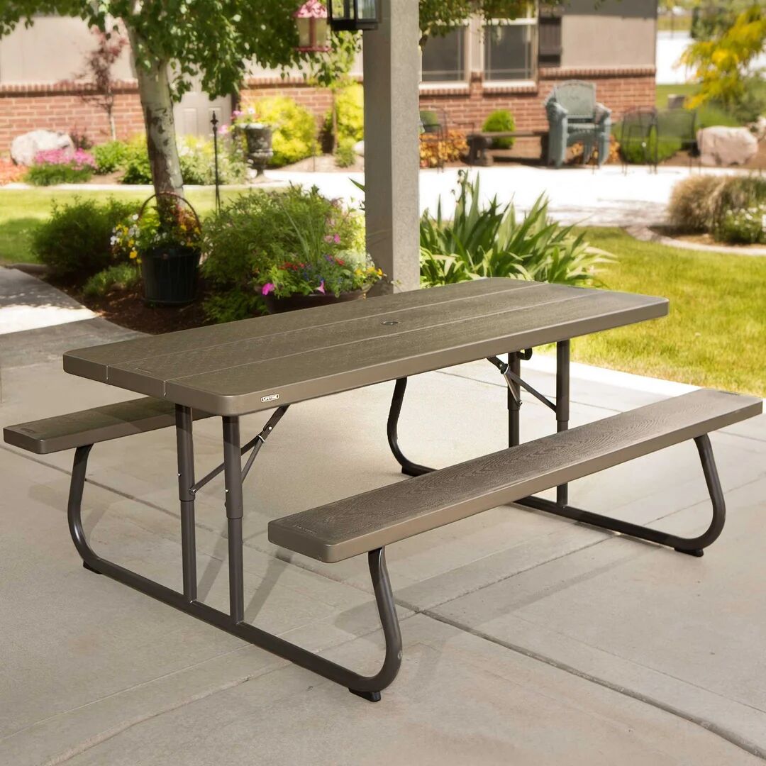 Lifetime Outdoor furnitures Rectangular 3 - Piece 2 - Person 182.9Cm L Outdoor Picnic Table brown 74.9 H x 182.9 W x 76.2 D cm