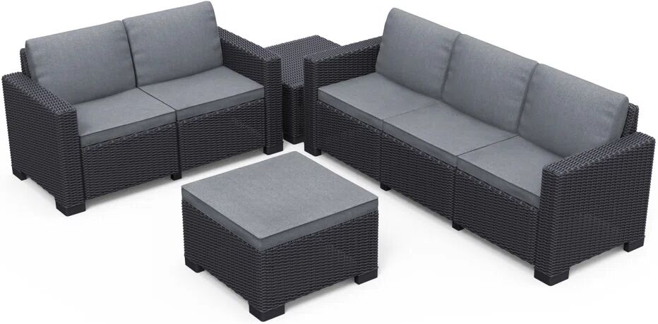 Keter California 5 seater Outdoor Corner Garden Furniture Lounge Set black/gray 71.5 H x 141.0 W x 68.0 D cm