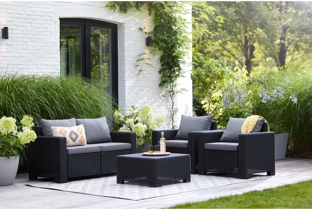 Keter California 4 Seater Outdoor Garden Furniture Lounge set black/gray 71.5 H x 141.0 W x 68.0 D cm