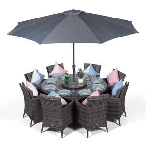 Dakota Fields Karcher 8 Seater Dining Set with Cushions and Parasol gray 74.0 H x 155.0 W x 155.0 D cm