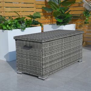 Latitude Run 243L Compact Rattan Brown Deck Storage Box Grey 56cm H X 122cm W X 56cm D;56cm H X 122cm W X 56cm D