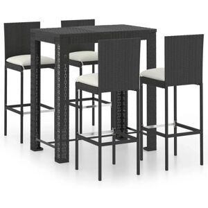 Ebern Designs 5 Piece Garden Bar Set With Cushions Poly Rattan Black black/gray 110.5 H x 100.0 W x 60.5 D cm