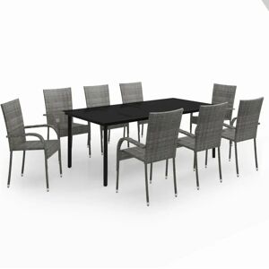 Rosalind Wheeler 9 Piece Garden Dining Set Black, 1 Table, 8 Chair black 200.0 W x 100.0 D cm