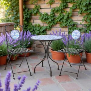 Marlow Home Co. Ocean Blue Shell Mosaic Outdoor Garden Bistro Patio Table and Chairs Set Blue 2