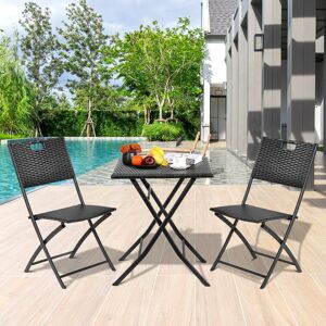 17 Stories Balcony Furniture Set, Bistro Garden Furniture Set, 3-Piece Folding Balcony Table With 2 Chairs, Foldable Balcony Set Black 85cm H X 40cm W X 37cm D
