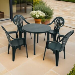 Ebern Designs Revello Round Table with 4 Chairs Garden Set Green 4