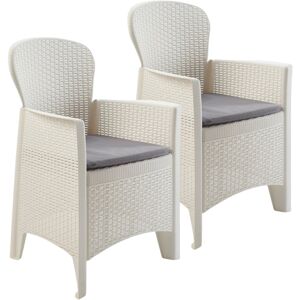Marlow Home Co. Kirrily 2 X Anthracite Folia Plastic Garden Chair Cushioned Seat Rattan Look Outdoor Furniture White 143cm H X 88cm W X 88cm D