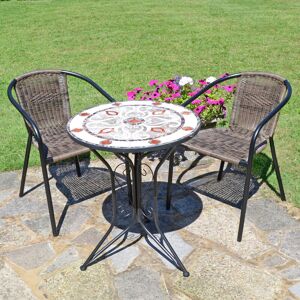 Marlow Home Co. ESTORIL BISTRO 60cm Mosaic Table with San Remo Chair Garden Set Beige, Cream, Brown 2