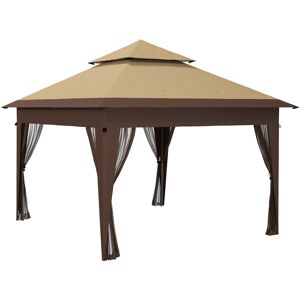 Outsunny 3m x 3m Steel Patio Gazebo Khaki 337cm W X 337cm D X 272cm H