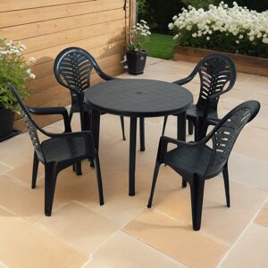 Ebern Designs Revello Round Table with 4 Chairs Garden Set Anthracite 4