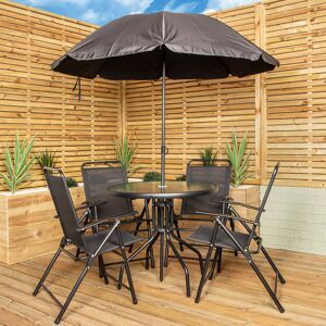 Samuel Alexander Outdoor 4 Seater Round Glass Top Table and Chairs Patio Set with Parasol Black 4