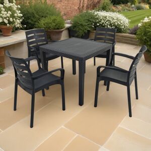 Ebern Designs Schaffa Square Table with 4 Chairs Garden Set Grey 4