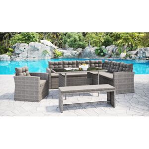 Rosalind Wheeler Two Tone Grey Rattan Dark Grey 5pcs Corner Group Garden Furniture Grey/Grey 9