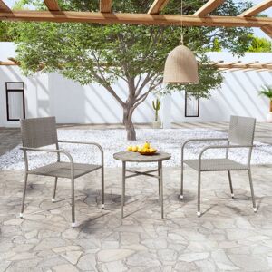 Rosalind Wheeler 3 Piece Garden Dining Set Poly Rattan Grey, 1 Table, 2 Chair Grey 2