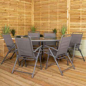 Samuel Alexander Outdoor 6 Seater Glass Top Table and Chairs Patio Set with Parasol Grey 6